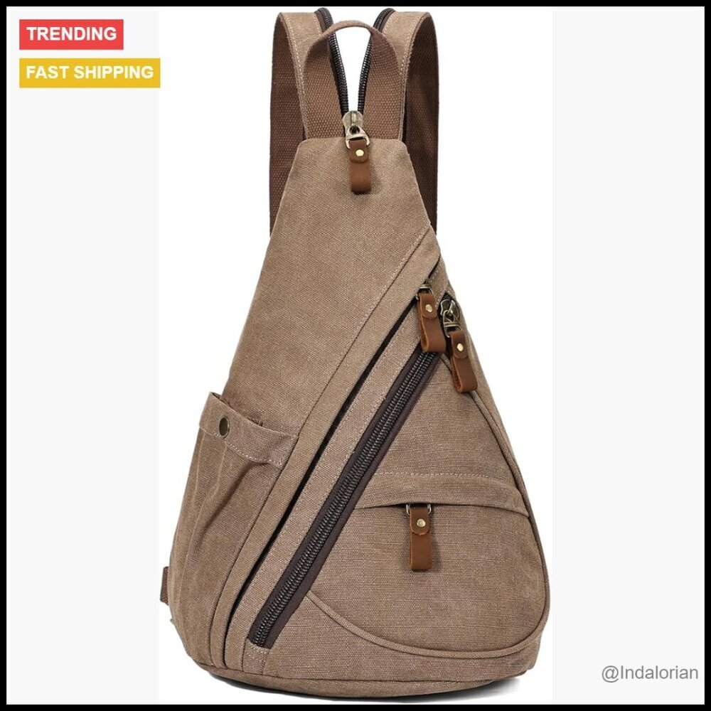 Canvas Sling Backpack Crossbody Daypack Casual Adjustable Straps Water Resistant